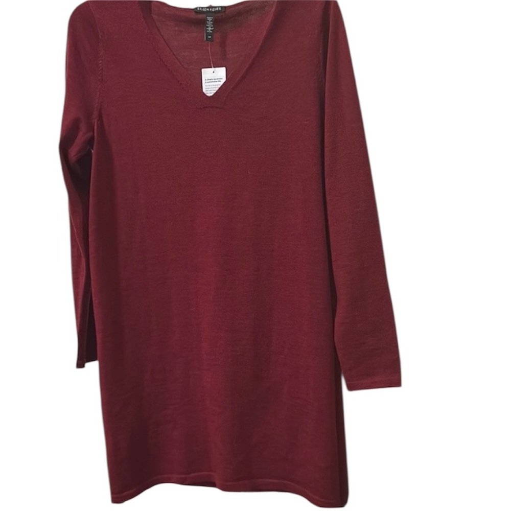 EILEEN FISHER Extra Fine Merino Wool V Neck Tunic Sweater Size S $258 NWT